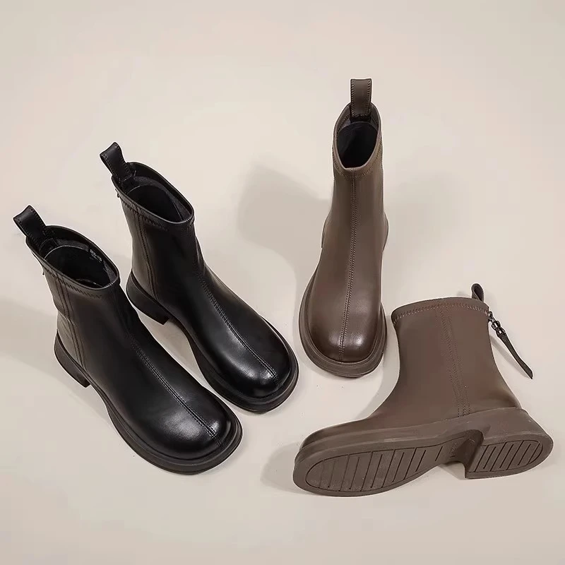 卓诗尼芙妮马丁靴厚底短靴秋冬2025年新款英伦风瘦瘦靴子nis鞋子
