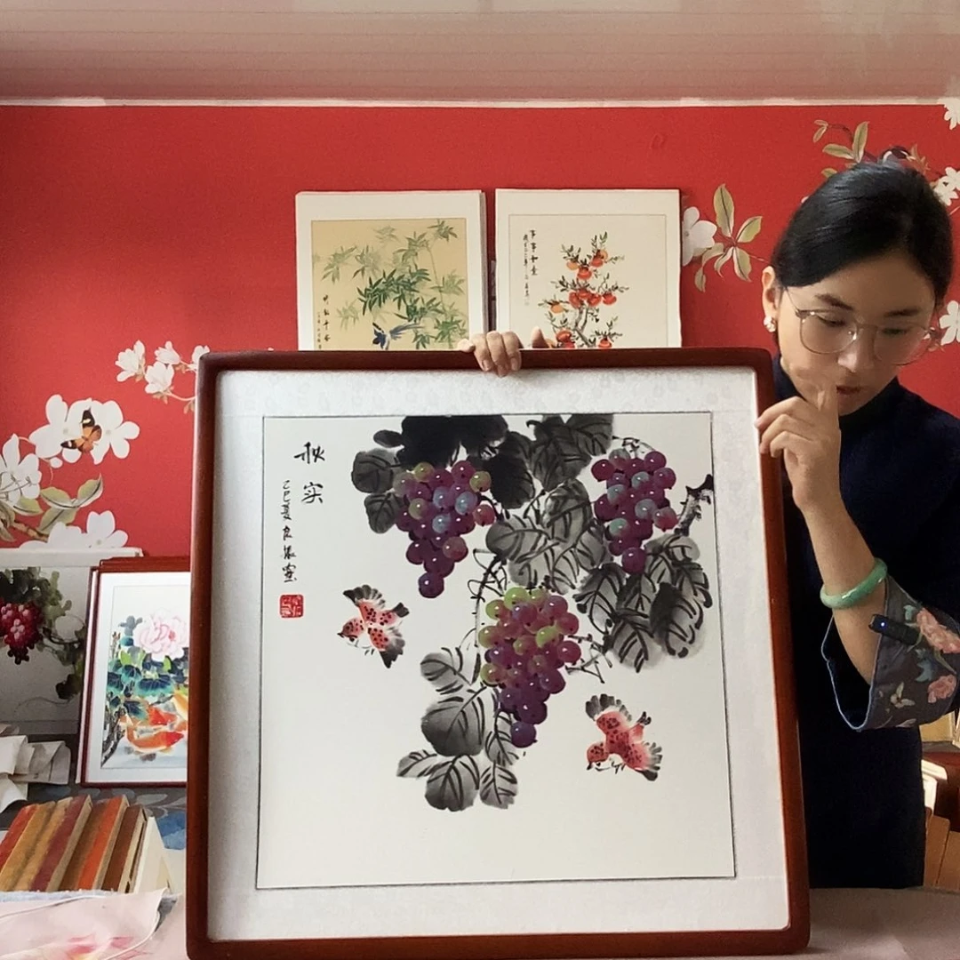 国画手写手绘带框包邮62✖️62国画作品