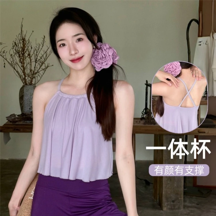 云感网纱瑜伽服背心带胸垫健身上衣防震吊带运动文胸美背