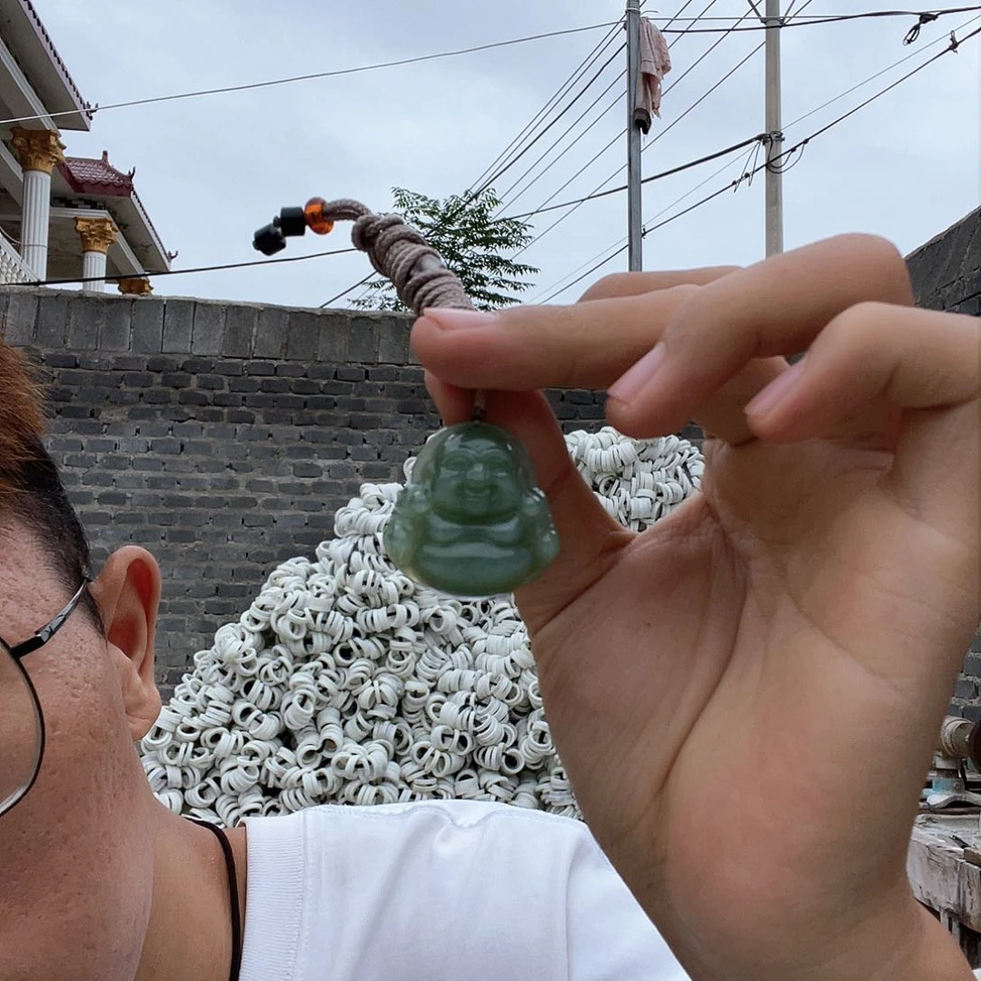 吊坠(不含链)未镶嵌和田玉俄罗斯碧玉粉青猫眼佛公吊坠