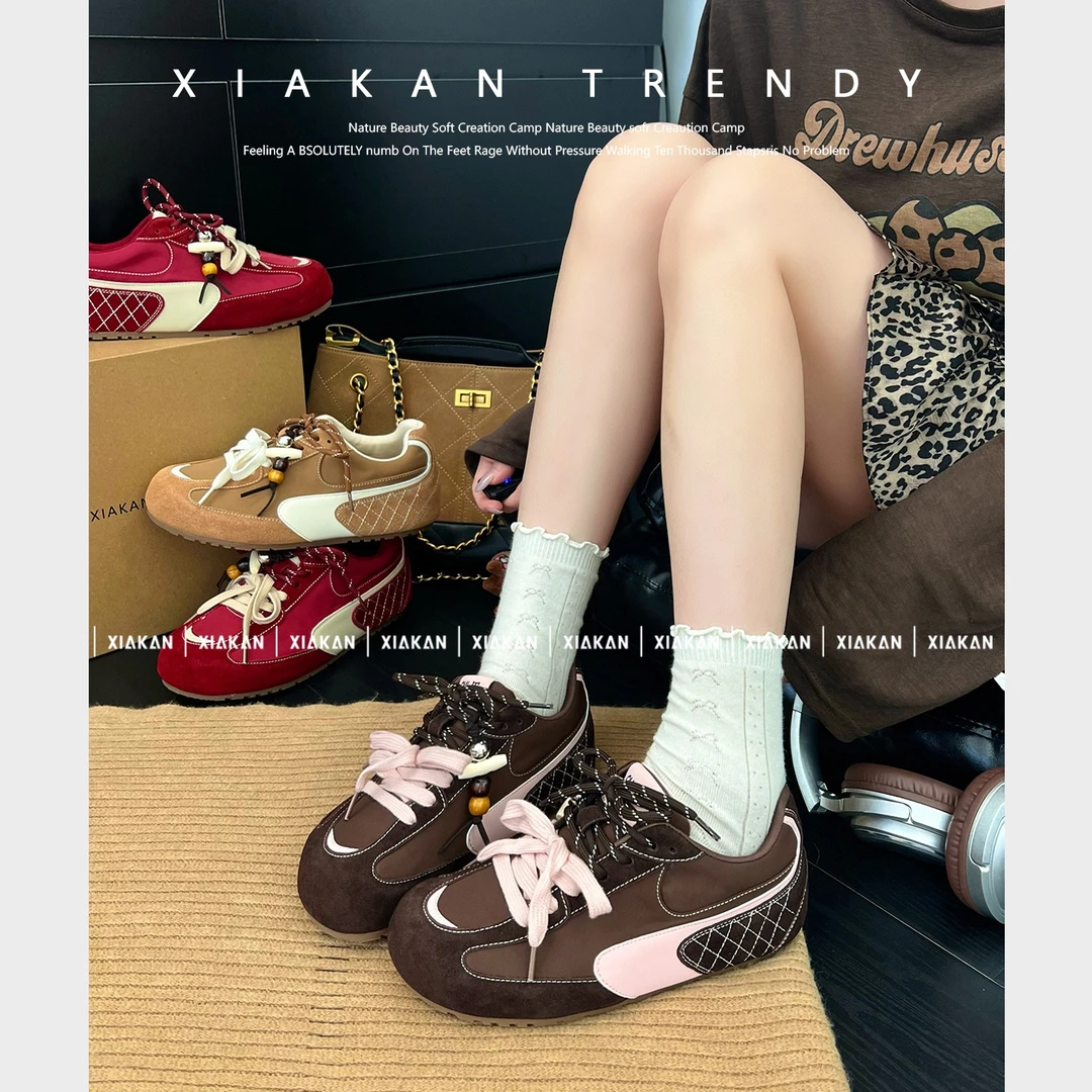 夏侃XIAKAN 内增高3公分秋冬款时尚休闲鞋圆头复古拼色德迅女鞋