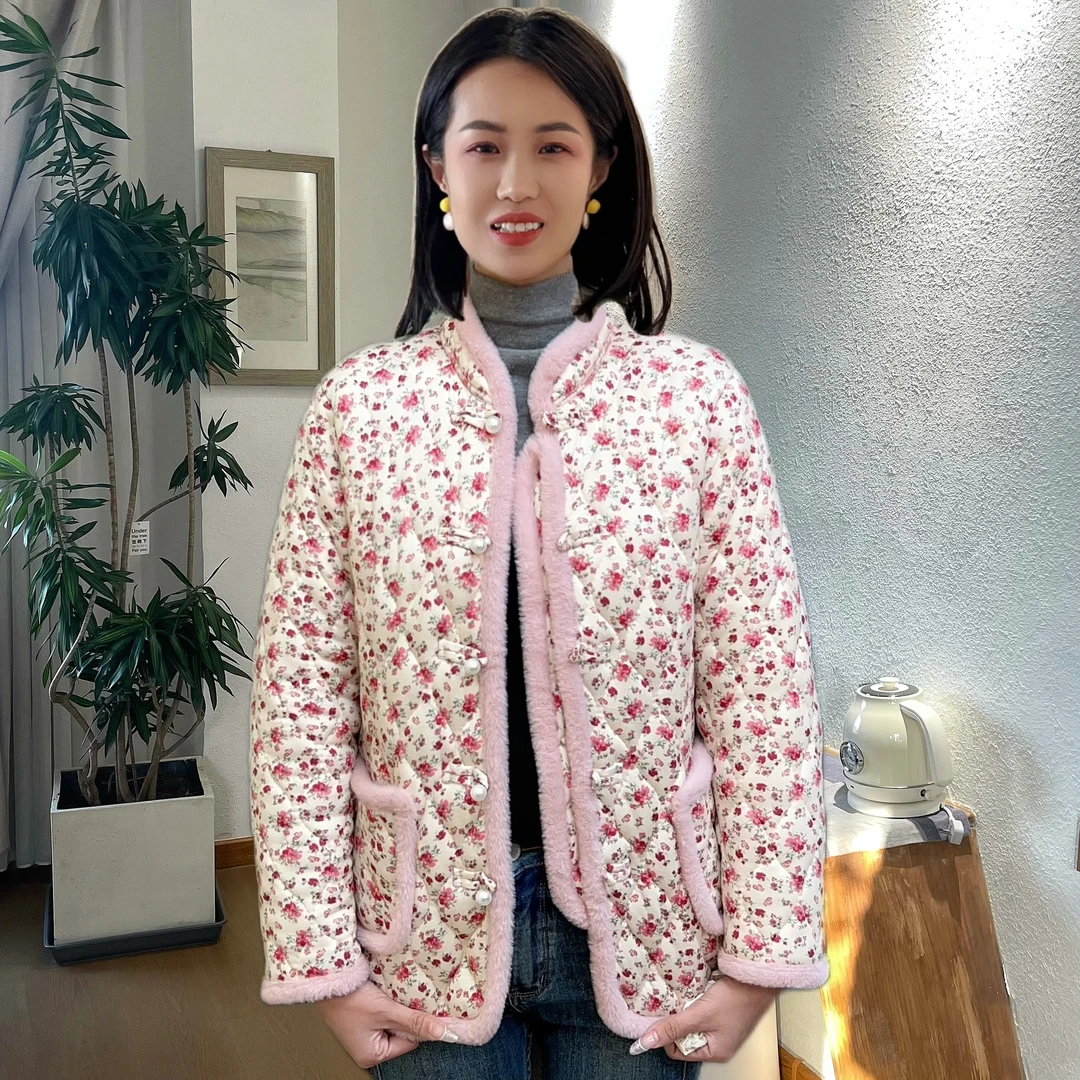 秋冬网红小花袄碎花袄棉袄女款棉服中国风棉服外套保暖拜年服修身