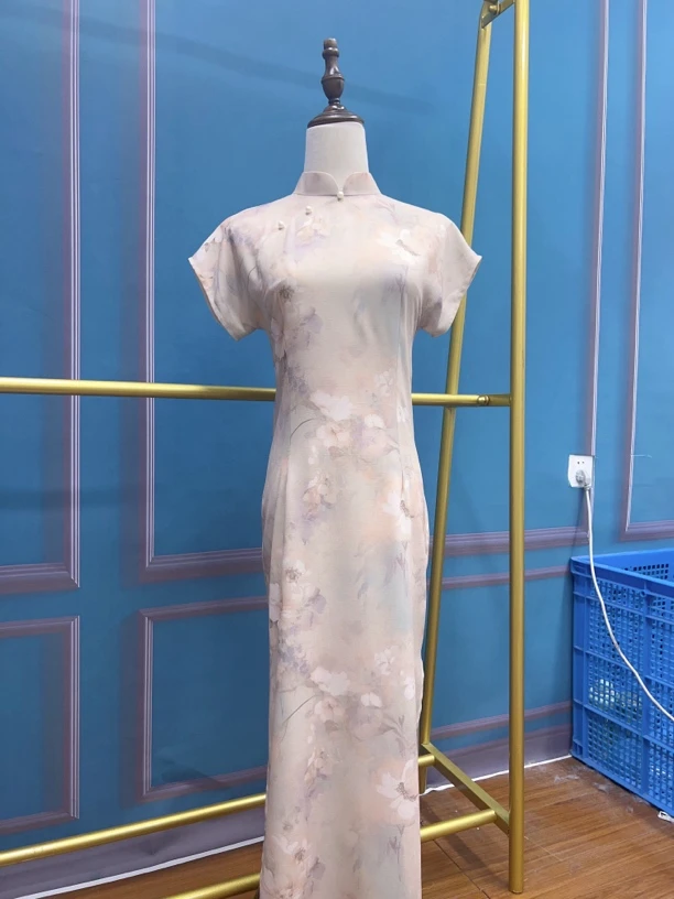 V-2912 舒言 弹力十字嘛 新中式国风夏款年轻款改良旗袍125cm长款