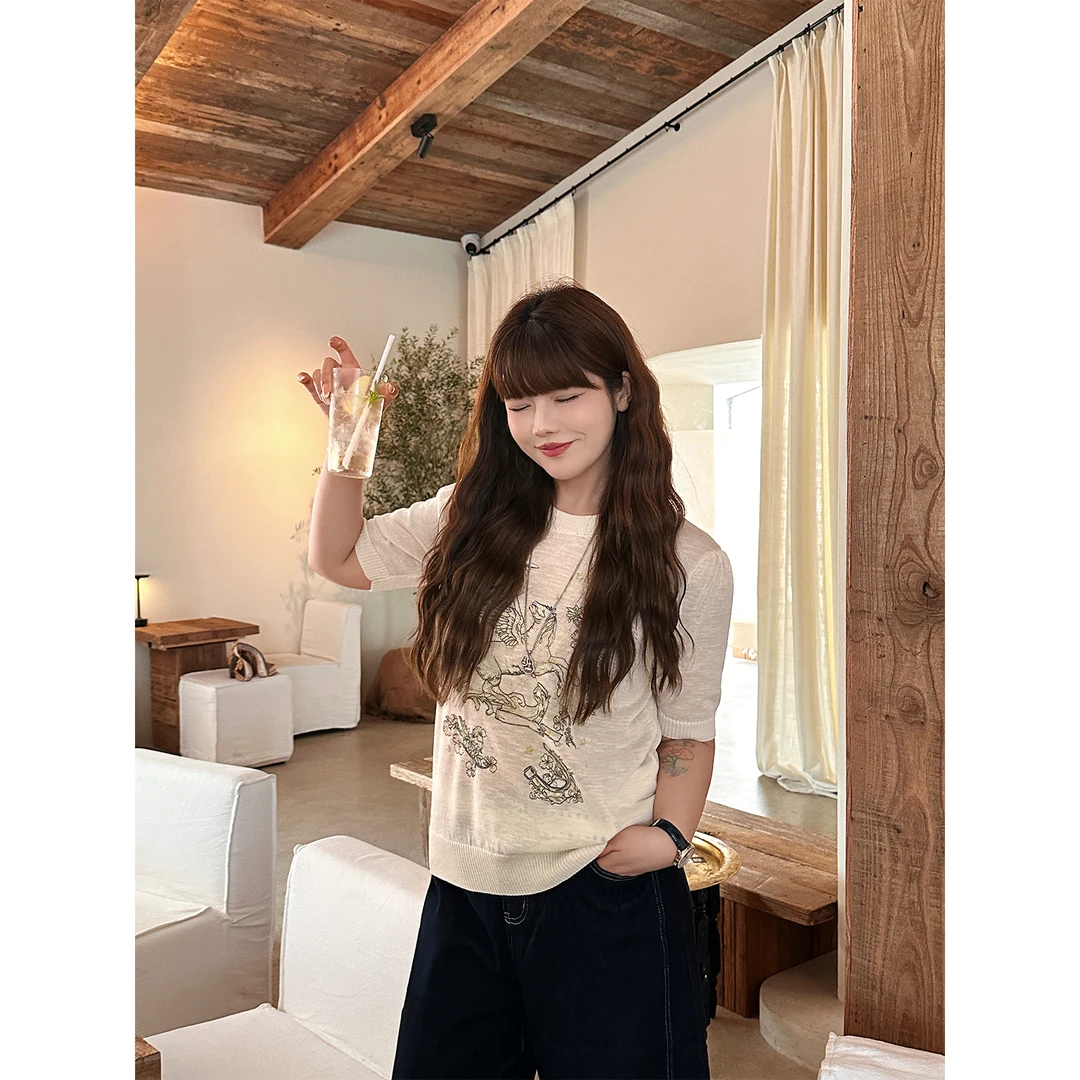 Bbey白漂亮【小马宝莉】微胖大码小马刺绣圆领短袖T恤女夏季设计感