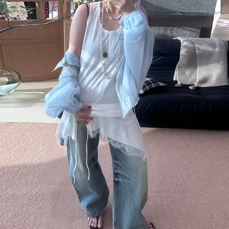 【VIINS】SONGFORIDEAL白色圆领蕾丝无袖拼纱连衣裙5022