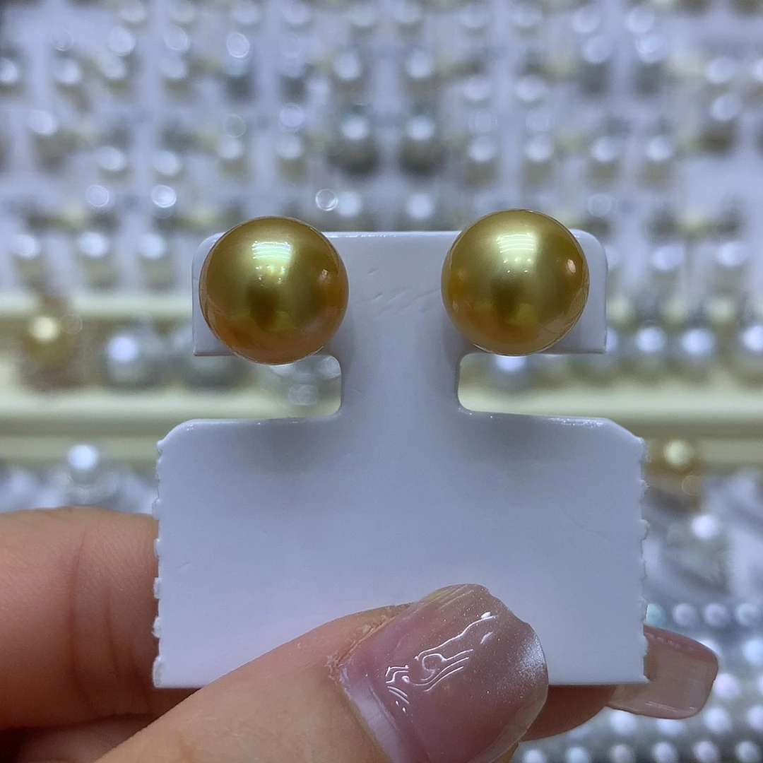 海水珍珠18K金镶嵌耳饰11-12mm