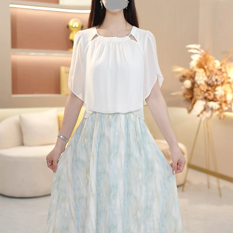 时尚气质假两件连衣裙女2025年夏新款女装优雅韩版夏款妈妈打底衫