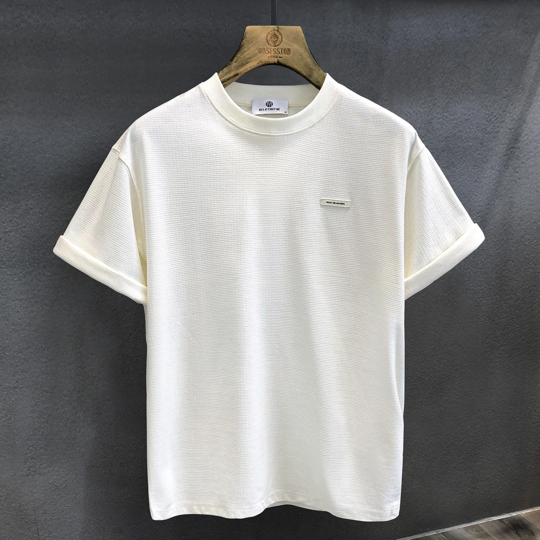 DeweLvum透气高端抗皱垂感圆领短袖T恤男夏季宽松半袖上衣男装