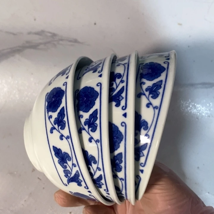 米***…瓷片四厂青花翡翠瓷碗四个微瑕疵