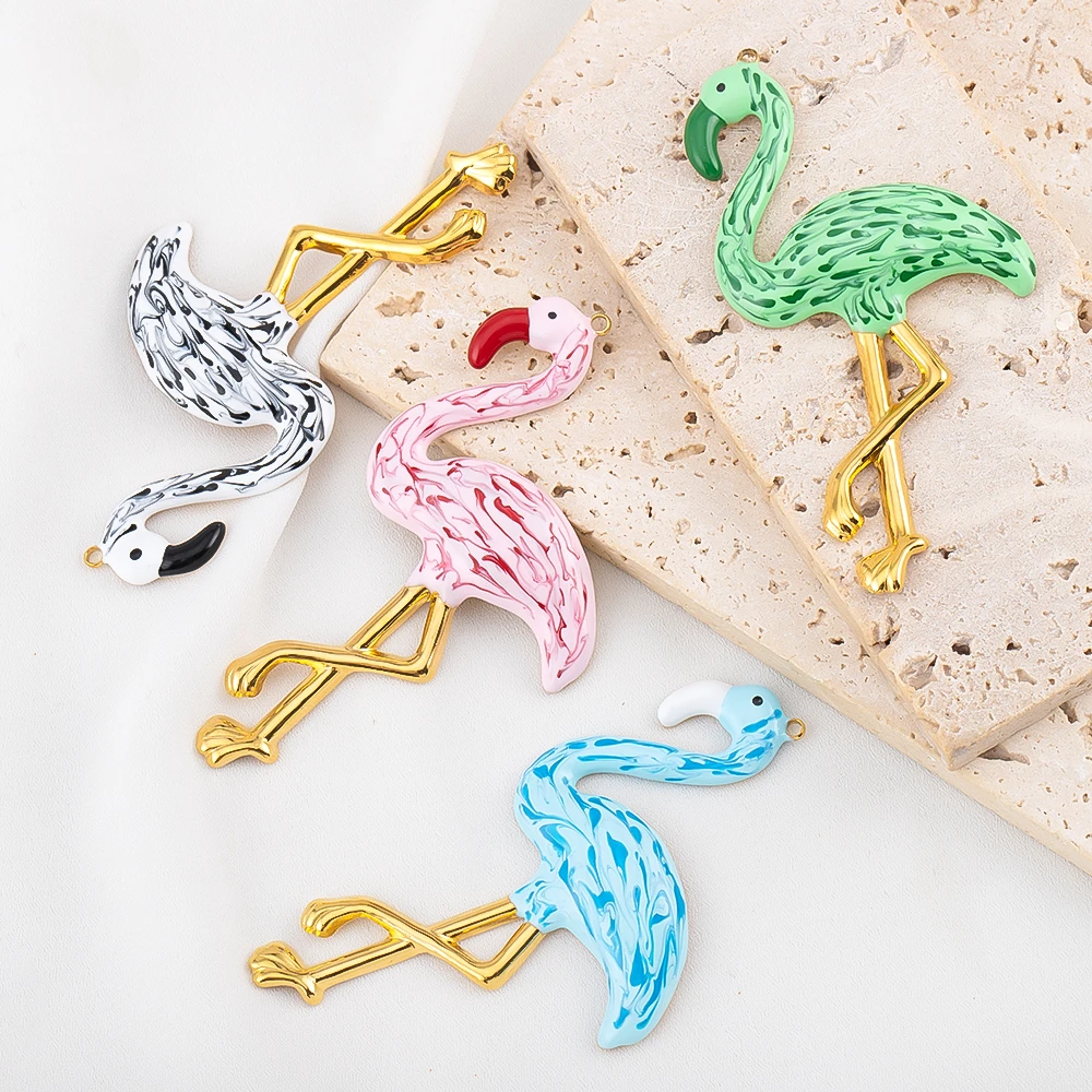 不锈钢吊坠 不锈钢火烈鸟滴油吊坠轻奢DIY女式项链配件服装辅料