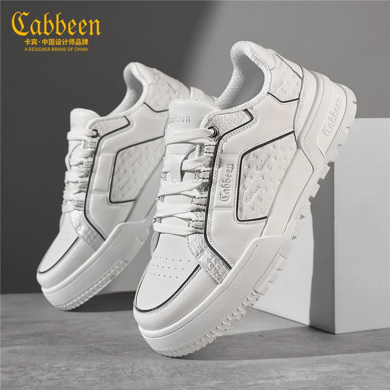 卡宾男士经典高级感小白鞋秋季新款厚底板鞋男生帅气白色休闲鞋子