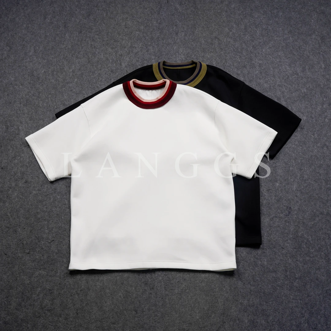 LANGGS&浪叔 25夏季新款高级精棉混纺圆领撞色T恤-25T806