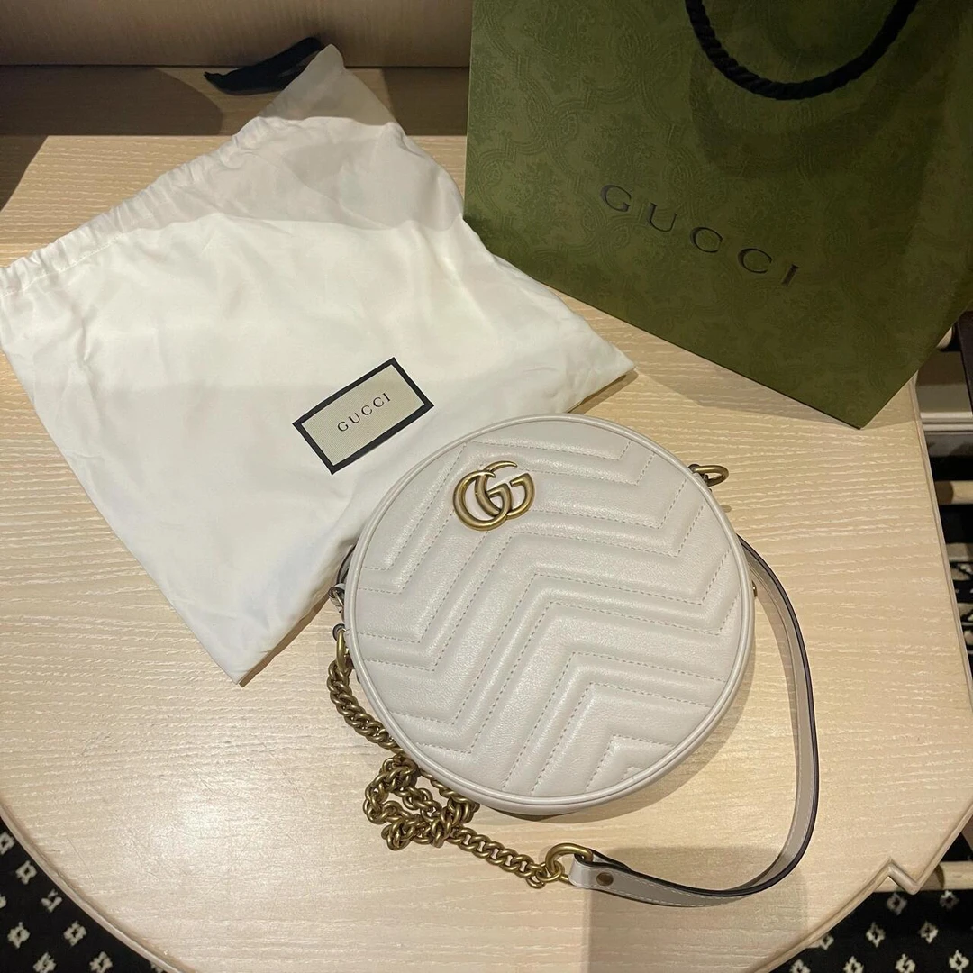 95新 GUCCI/古驰 GUCCl白色圆饼斜挎包 25030092-05