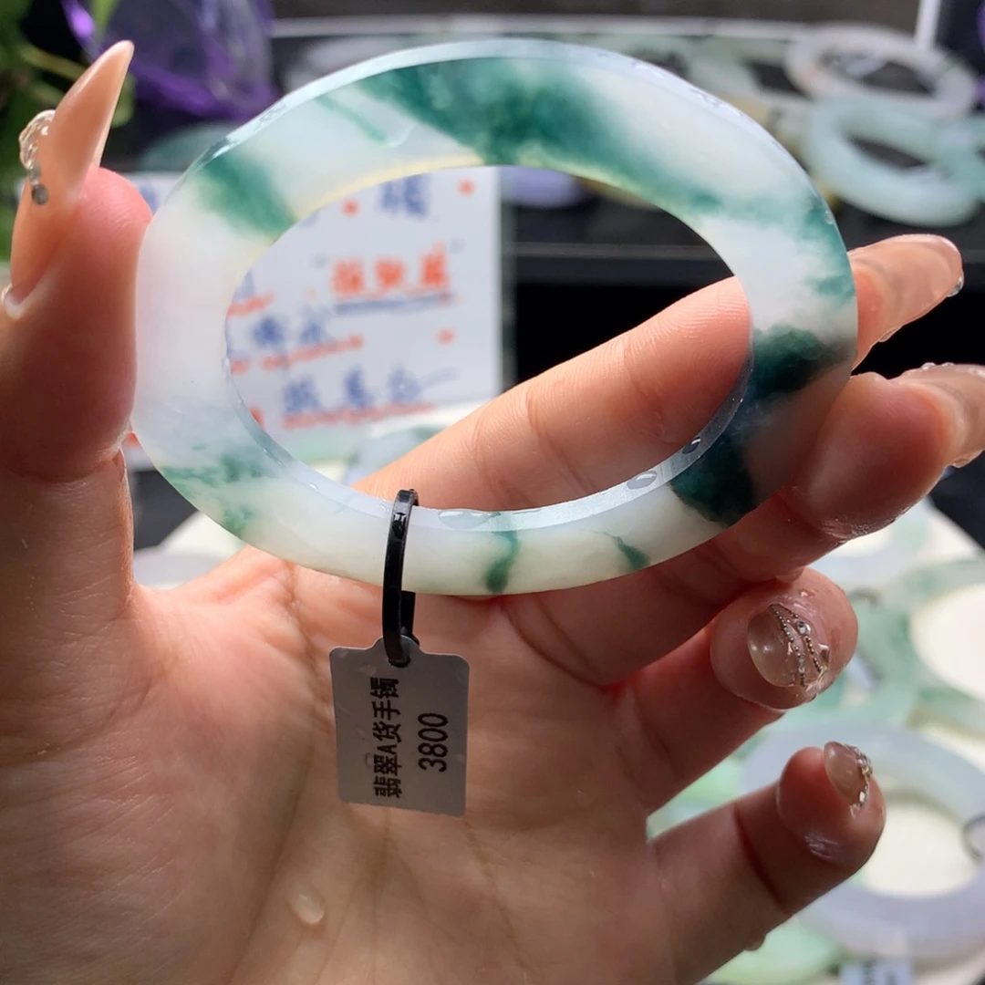 定制翡翠叮当镯未镶嵌48/54 冰蓝花贵妃 