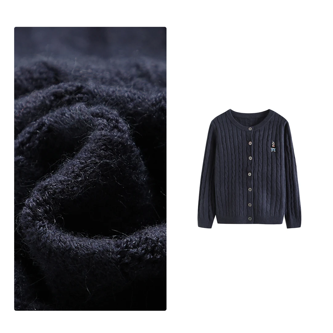 现货！门店24&9！圆领开衫~卡通刺绣麻花纹理女式针织衫H00531