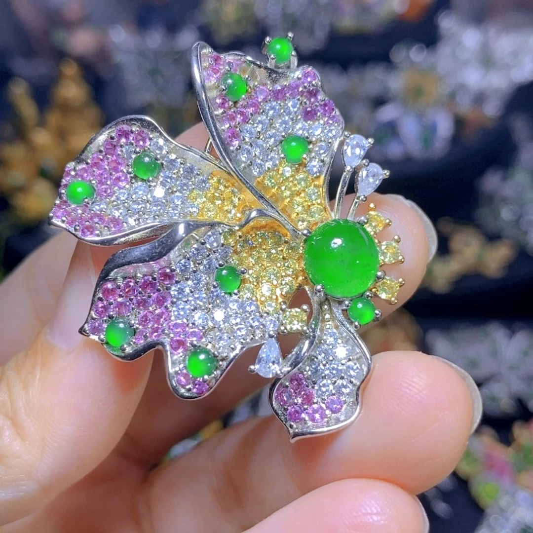 翡翠银S925镶嵌吊坠(不含链)天然