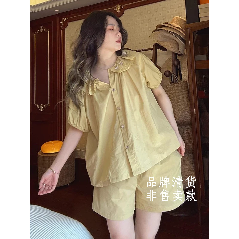 【双短系列】新中式复古国风棉纱睡衣女夏季刺绣可外穿家居服两件套