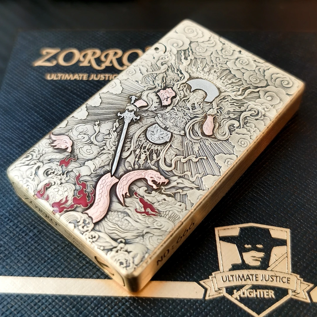 ZORRO佐罗超薄朗声机799煤油打火机浮雕珐琅填彩真武大帝送男友