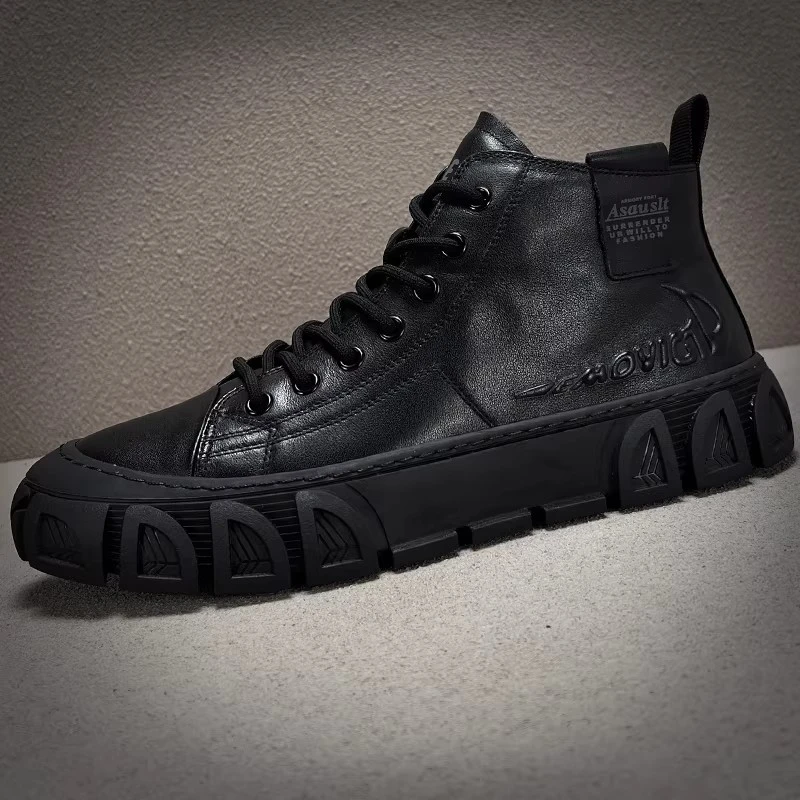 CQV欧洲站秋冬新款马丁靴男士加棉保暖真皮短靴厚底高帮休闲皮鞋