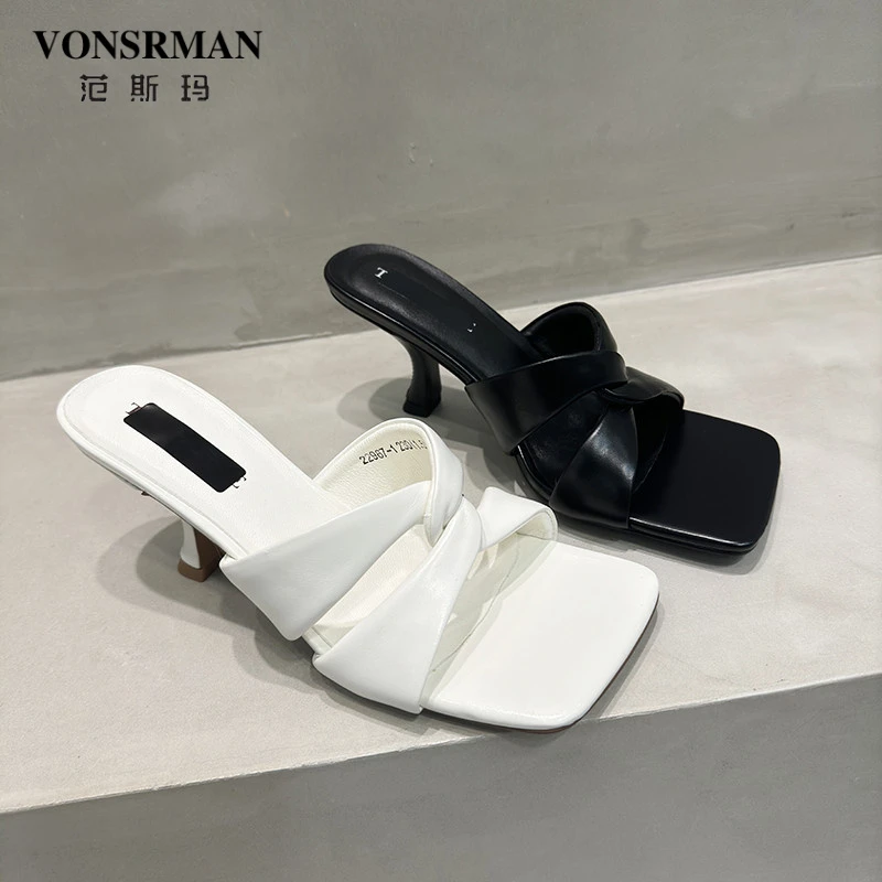 增高7cm 2025夏新款高端细高跟小猫跟女拖鞋外穿百搭一字拖凉鞋女