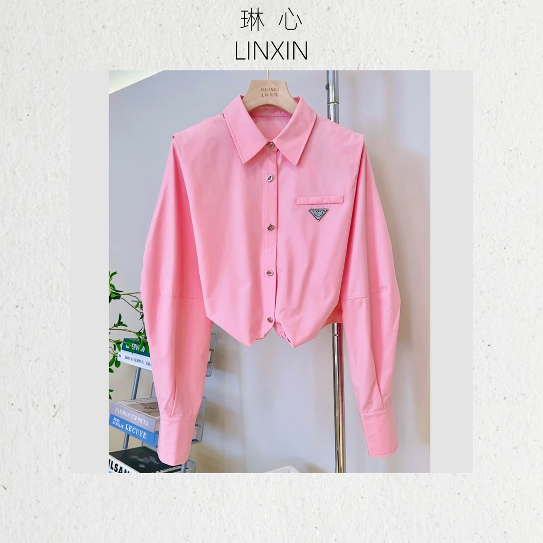 丨 早秋小众设计感女装粉色插肩袖长袖衬衣 8492