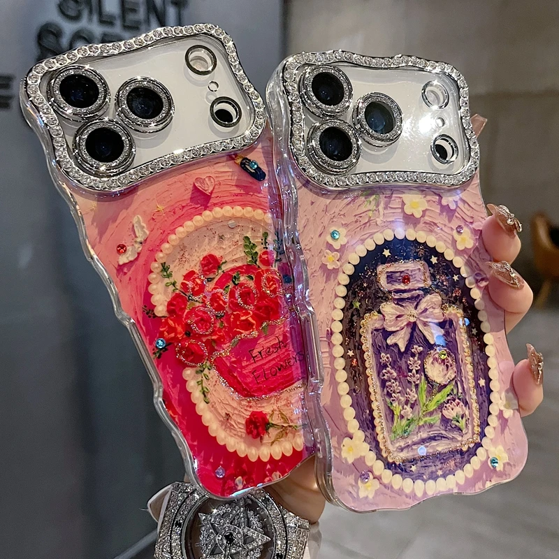 适用苹果系列iPhone17新款手机壳梦幻珍珠香水全包满钻精孔镜头框
