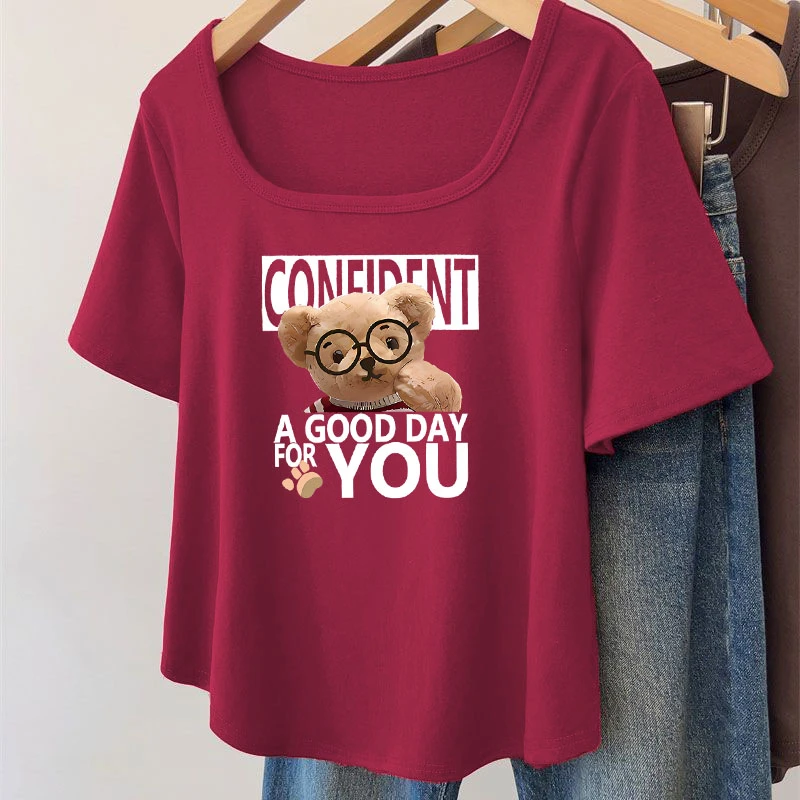 纯棉短袖t恤女夏季新款宽松大码不规则下摆方领显瘦打底上衣ins潮