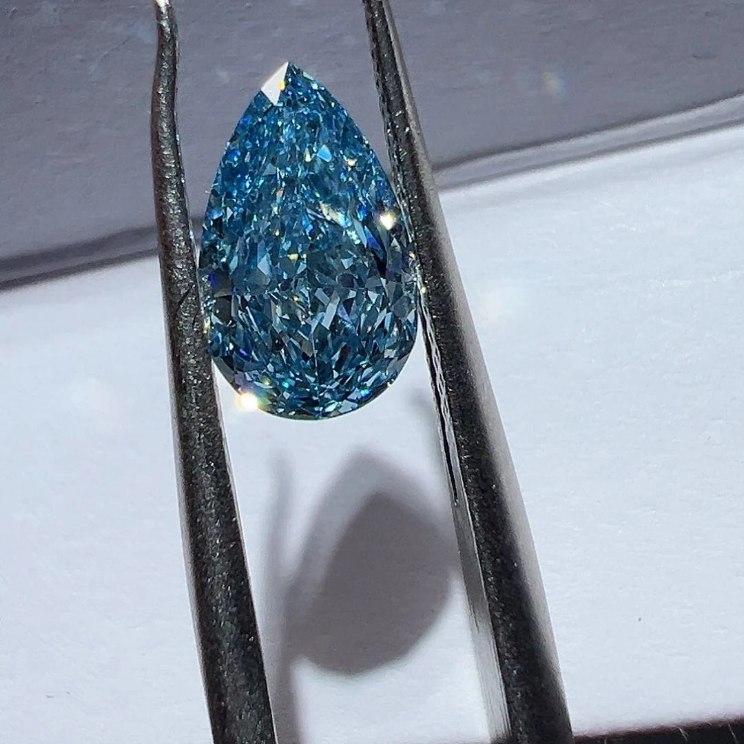 合成钻石裸石单证书蓝钻1.375ct梨形