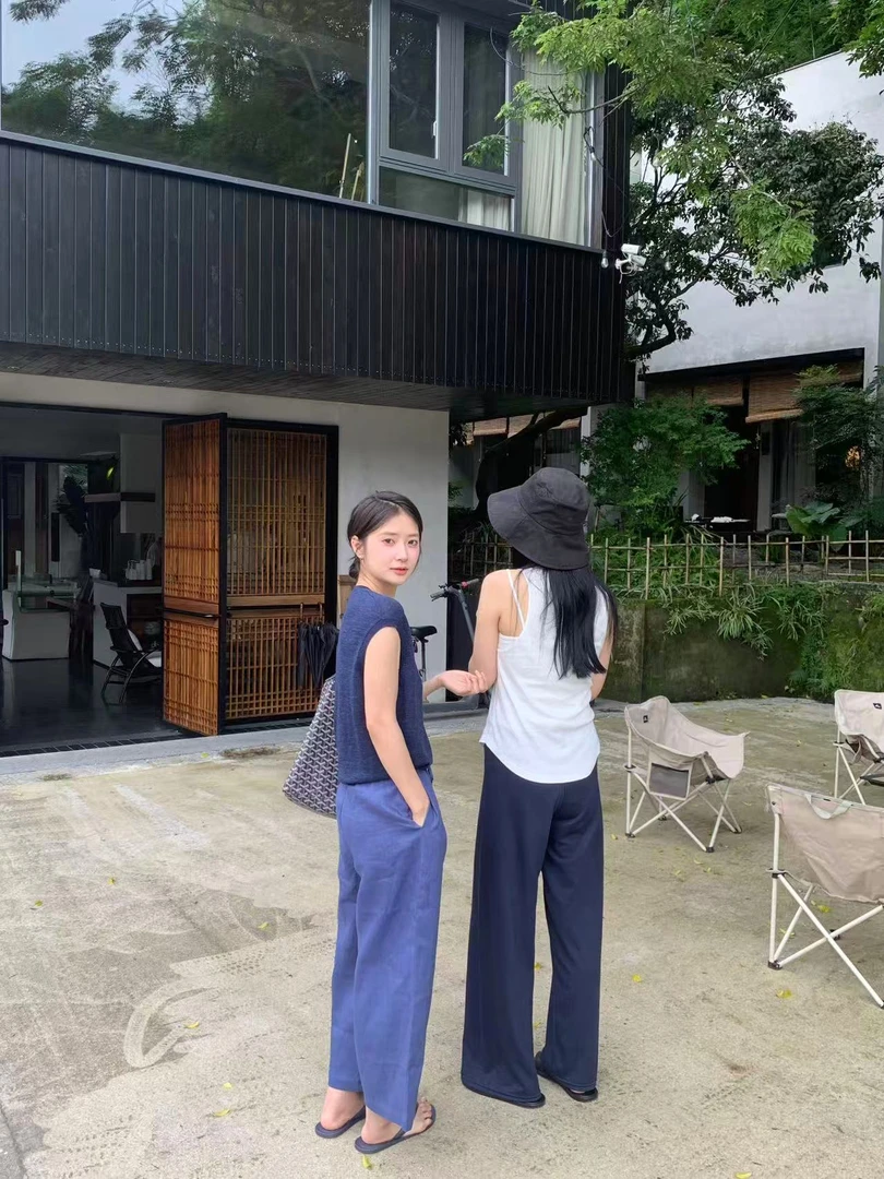 温柔瑶-Ersan#沁爽显瘦阔腿九分亚麻裤#61462（裤长92cm 腰围68）