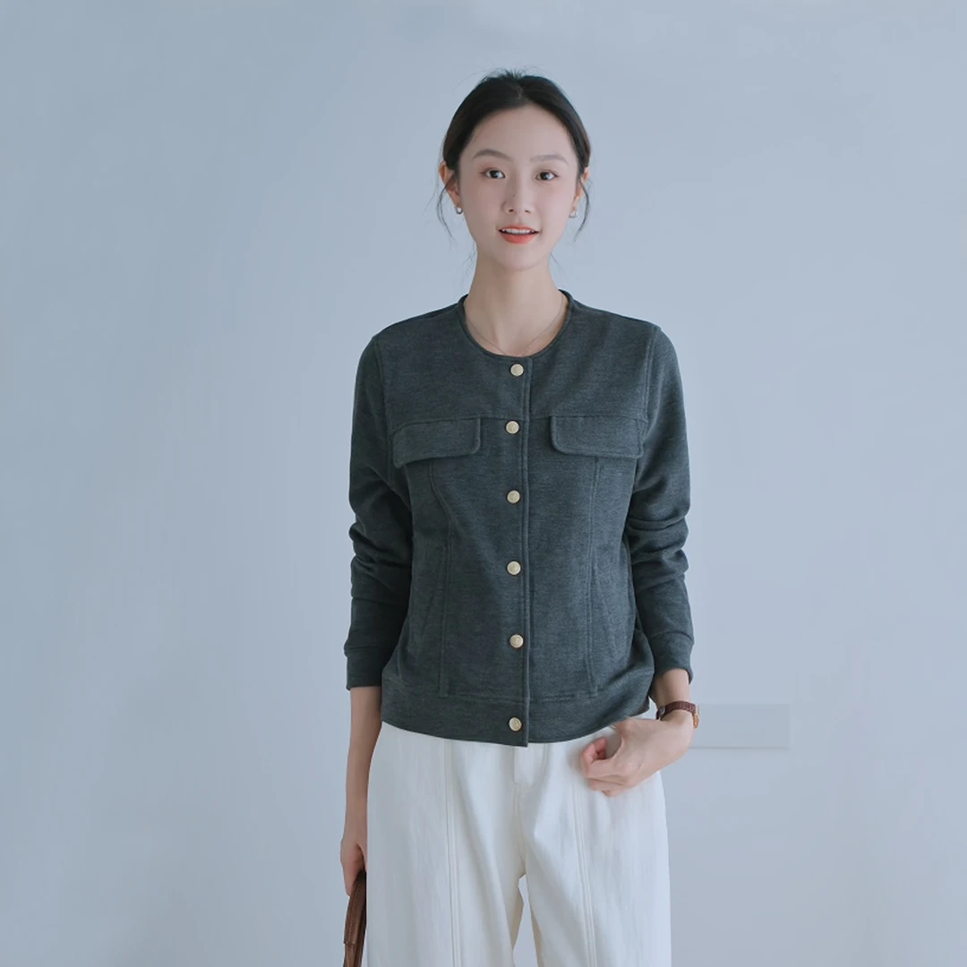 法式粗针雪花绒短款小外套女秋冬圆领修身显瘦长袖小香风高腰上衣