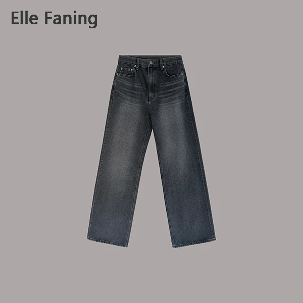 芒果优选-理想包容复古水洗做旧高腰直筒牛仔裤