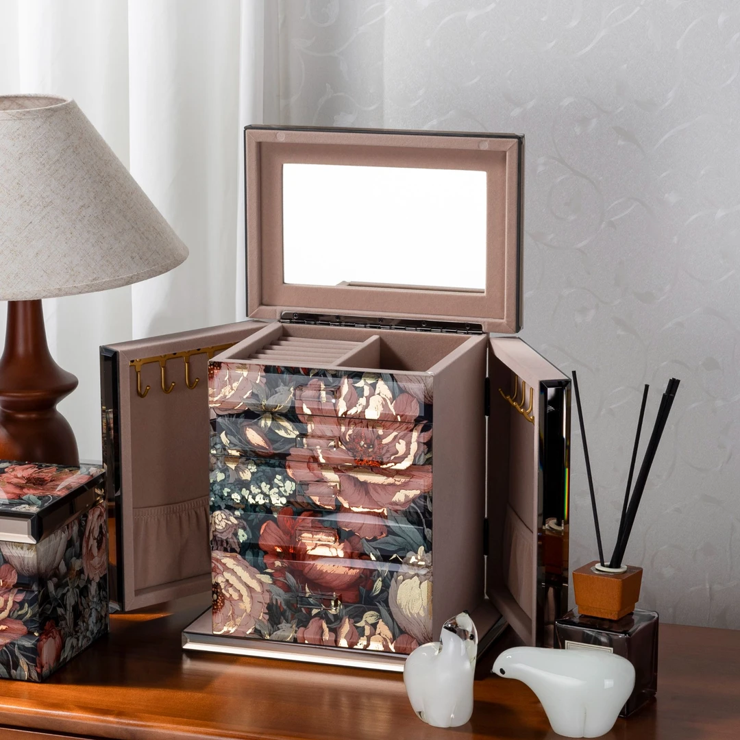 开运繁花五层首饰盒纯手工贴金箔饰品盒项链收纳摆件#KS240061