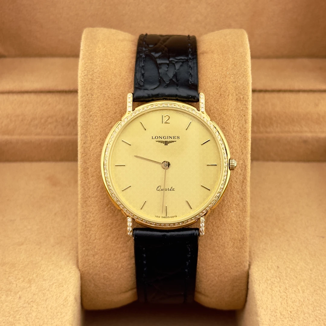 95新 Longines/浪琴 浪琴气质优雅百搭金色镶钻薄款大盘女表名表