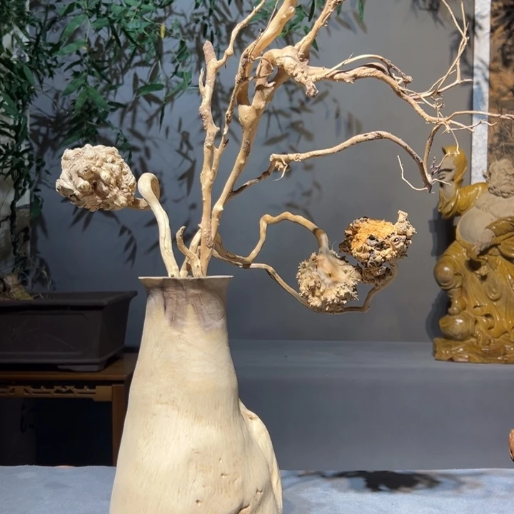 凡***墨黄杨木杂木花瓶摆件作品