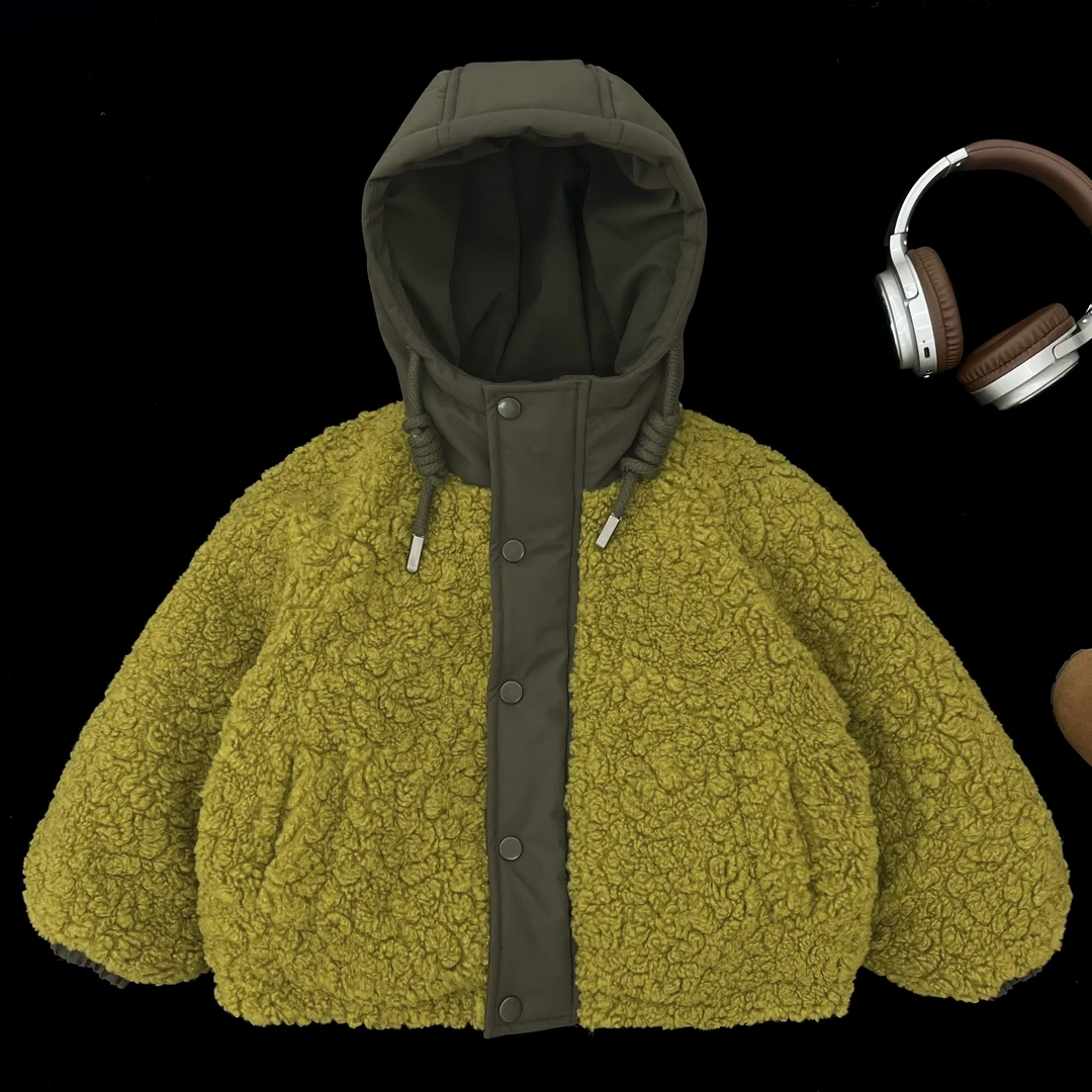 【小南瓜】儿童冬新款韩版加绒加厚毛毛衣男女童连帽冬装加厚外套