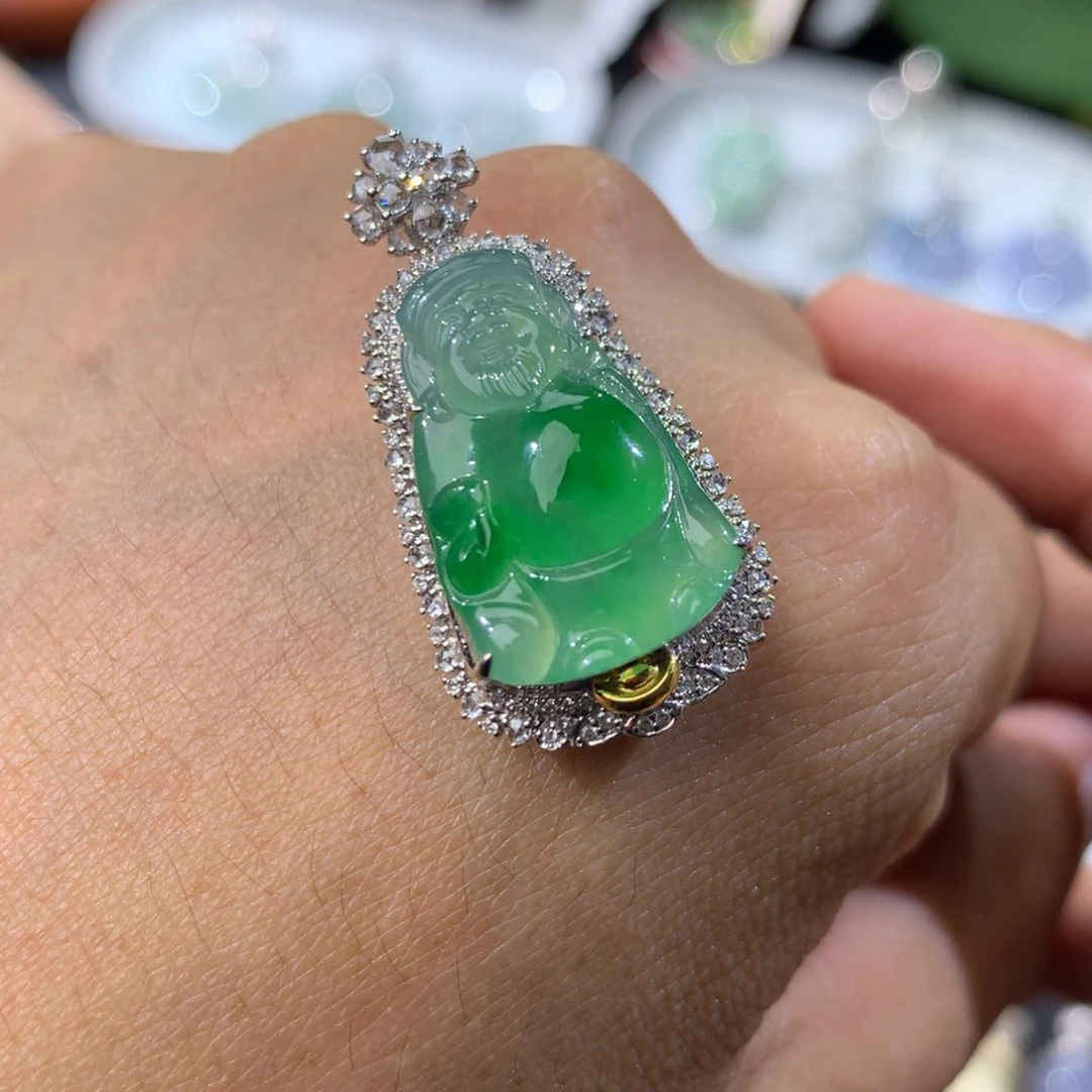 翡翠18K金镶嵌吊坠(不含链)