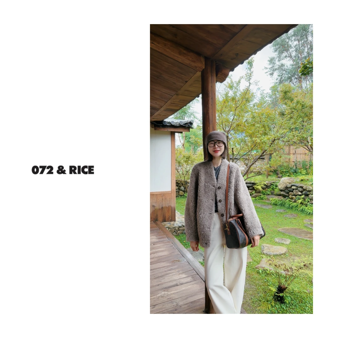 072 & RICE【丝绒蛋糕】100羊毛 秋冬休闲V领单排扣外套 A-32FJS033