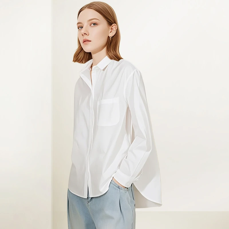 白色翻领简约衬衫女2025年秋装新款设计感小众宽松显瘦百搭衬衣潮