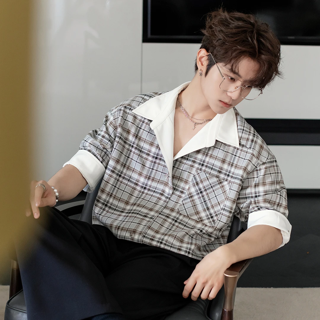 CHICERRO西西里男装2025夏季新款双面穿格纹衬衫短袖男百搭时尚潮