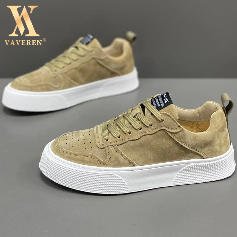 秋冬新款男士反毛皮滑板鞋百搭时尚休闲板鞋厚底软底真皮低帮男鞋