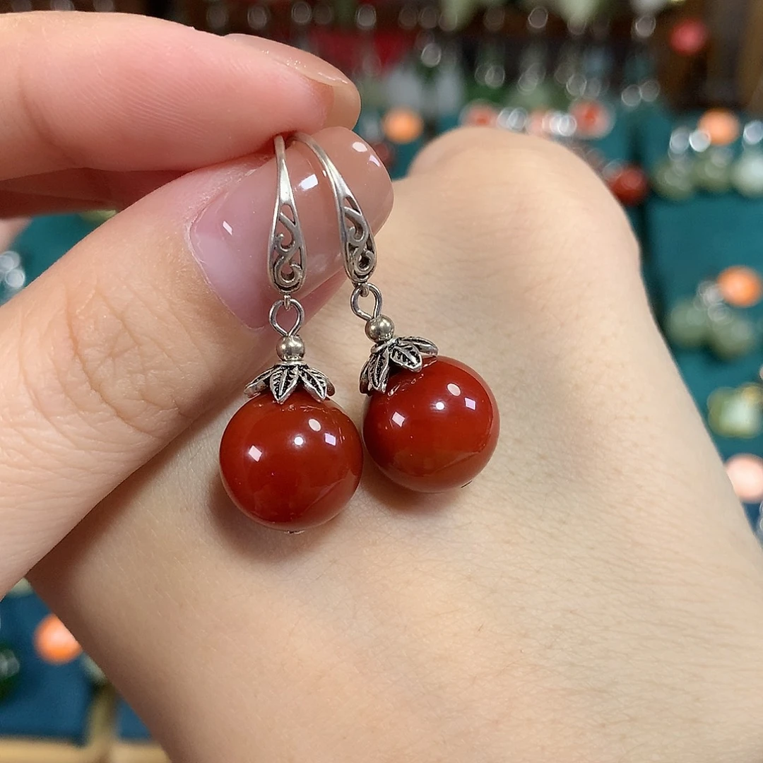 玛瑙/玉髓银S925镶嵌耳饰卡12mm左右