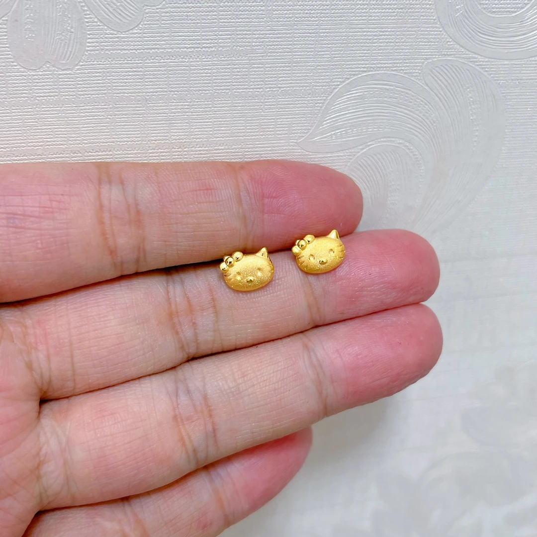 足金999kt猫耳钉招财直针时尚仙女