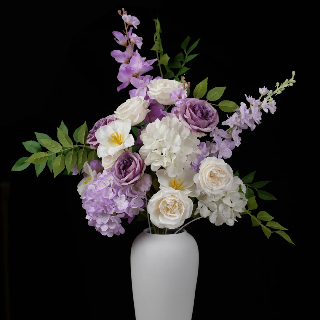 飞燕紫白仿真玫瑰花家居装饰客厅电视柜摆件插花绢花艺(散装发货)