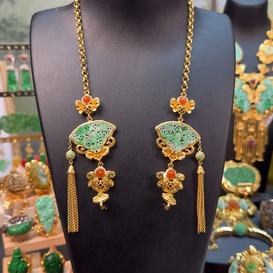 翡翠银S925镀金镶嵌颈饰万能链