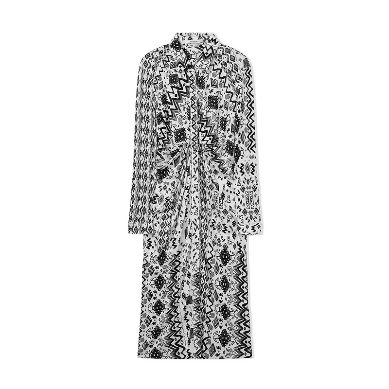 Marisfrolg/玛丝菲尔气质轻奢缎面印花设计感连衣裙A1CX12916