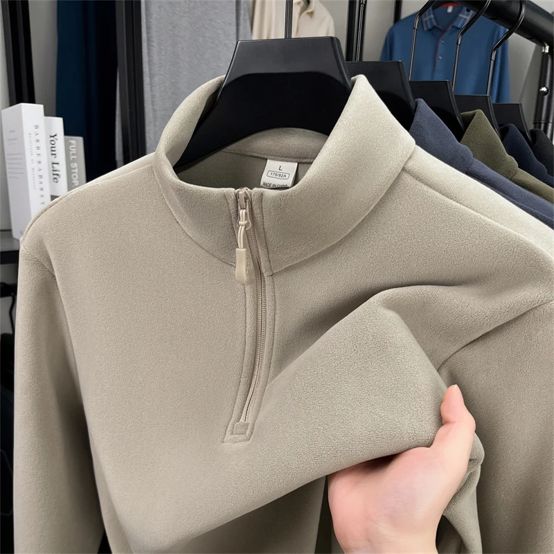 男长袖半拉链套头款男士秋冬纯色德绒卫衣打底衫保暖男款休闲