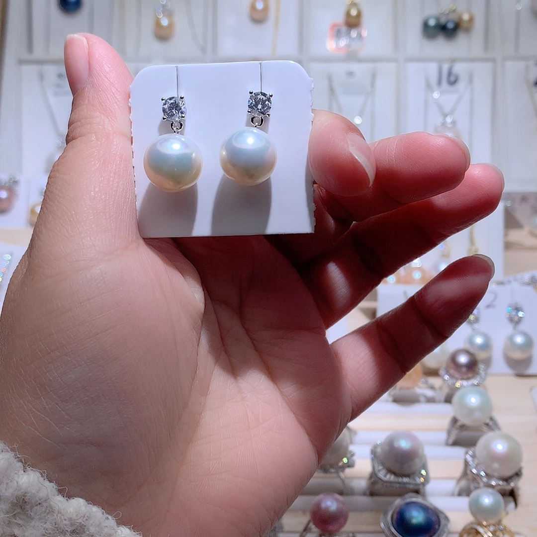 安***粥耳饰银S925镶嵌淡水珍珠CC12+