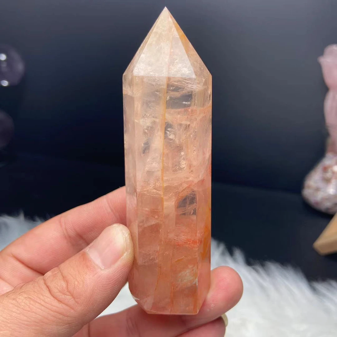 天然红胶花水晶六棱柱水晶柱子晶体好实物美高10.2厘米重177克