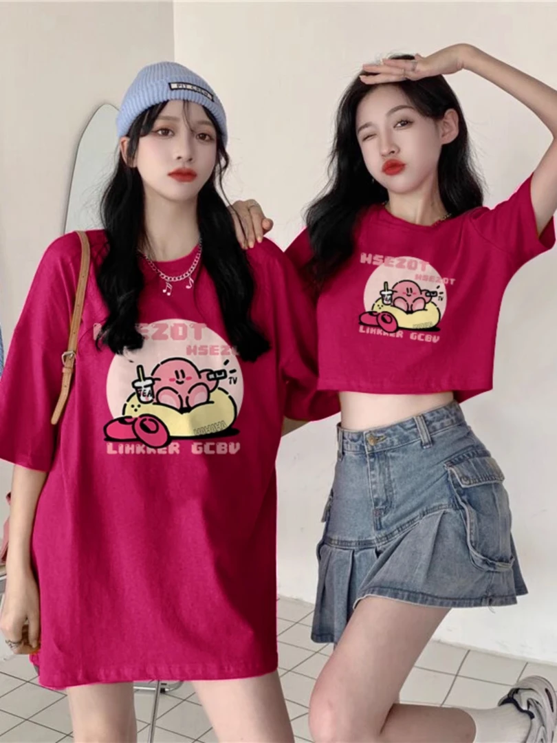 树莓色正肩短袖t恤女2025夏季新款欧货洋气时尚半袖体恤纯棉上衣