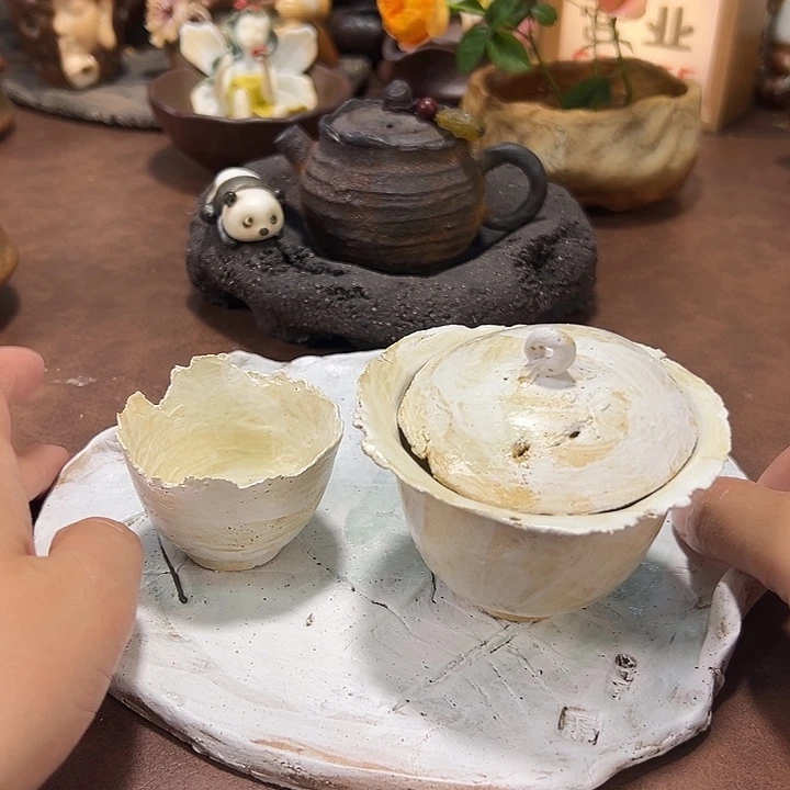 老张手作 蛋壳盖碗主人杯子